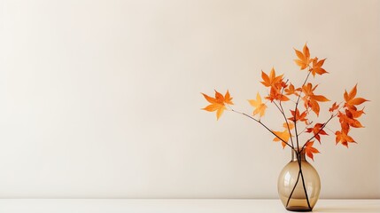  a vase filled with orange leaves on top of a table.  generative ai