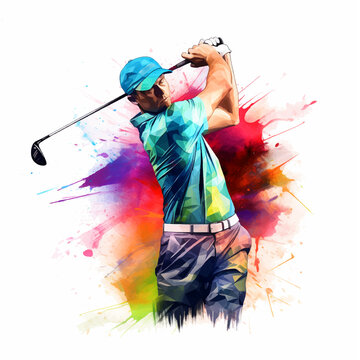 Golf player watercolor paint ilustration