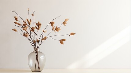  a white vase with some dried flowers in it on a table.  generative ai