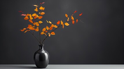  a black vase filled with orange flowers on top of a table.  generative ai