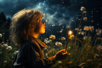 Fototapeta premium A dreamer's wish upon a falling star, hoping their dreams will come true. Generative Ai.