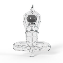 astronaut is doing some yoga crouched down