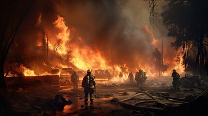 illustration of a large fire in the forest, from which animals suffered