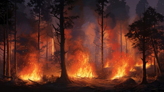 illustration of a large-scale forest fire