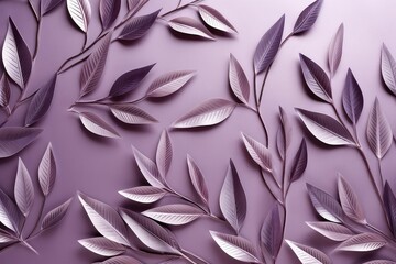 Shimmering Metallic Leaves On Lavender Canvas, Striking Autumn Pattern. Сoncept Abstract Art In Bold Colors, Serene Landscapes, Vibrant Floral Prints, Geometric Patterns On Textured Backgrounds