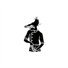 minimalist silhouette illustration of a chef with a bird's head slicing with a knife