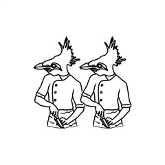line art illustration of two chefs with bird heads slicing with a knife