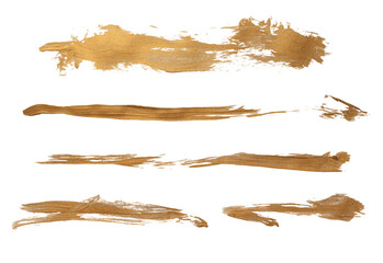 Grunge Gold ink color smear brush stroke stain line blot on white background. - obrazy, fototapety, plakaty