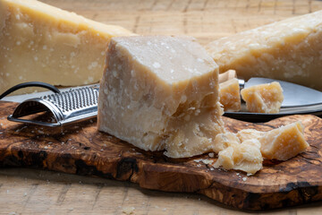 Cheese collection, 60 months old hard yellow Italian cheese parmesan or parmigiano reggiano