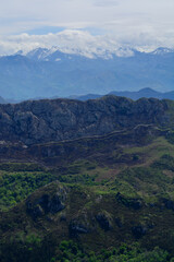 Obraz premium Travelling by car to mountain view points in Asturias, North of Spain, Picos de Europa mountain range