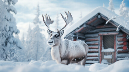 white deer in a snowy landscape in winter