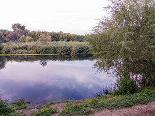 View to a river and trees with blue sky