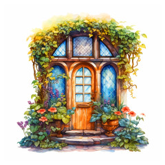 Fototapeta na wymiar Fairy tale house watercolor painted vector ilustration