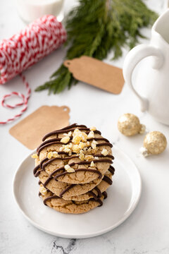 Christmas cookies with crystallized ginger and dark chocolate