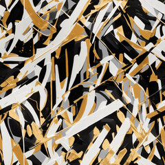 Abstract Oil Painting Seamless Pattern Black White Gold Artwork Design Background - ai generated