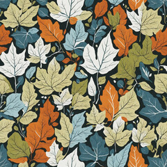 Naklejka na ściany i meble Scandinavian Art Leaves Wallpaper Seamless Pattern Colorful Digital Background Artwork Design - ai generated