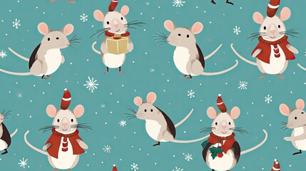  a group of mouses wearing christmas hats and scarves.  generative ai