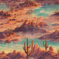 Western Desert Sunset Background Seamless Pattern Colorful Digital Background Artwork Design - ai generated - obrazy, fototapety, plakaty