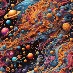 Surreal Liquid Space Galaxy Seamless Pattern Colorful Digital Background Artwork Design - ai generated