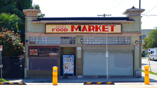 Los Angeles, California &ndash; October 2, 2023: Bob's Market, famous place for the Toretto's Market & Cafe in the film of 2001 The Fast & The Furious movie, located at 1234 Bellevue Ave, Los Angeles