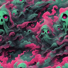 Smoky Ghost Halloween Smoke Seamless Pattern Colorful Digital Background Artwork Design - ai generated