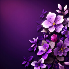 Abstract natural purple flowers background, banner. Screensaver, backdrop, border, frame, postcard. Stylish minimalist modern design. Generative AI