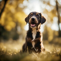 Generative AI, funny, cute dog puppies sitting on grinning outside