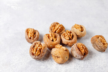 Dried figs stuffed with walnuts.