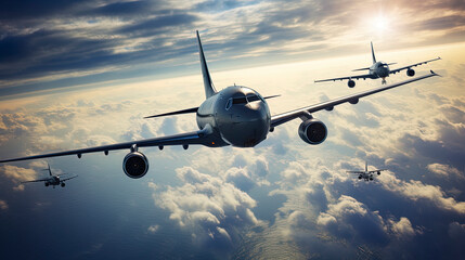 Modern military aircraft over the Atlantic Ocean. Generation AI - obrazy, fototapety, plakaty