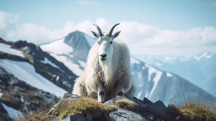 Fotobehang a mountain goat sitting on a rocky mountain © Debbie
