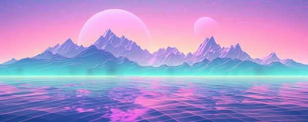 Fototapeta na wymiar Abstract vaporwave mountain landscape, retro pastel colors
