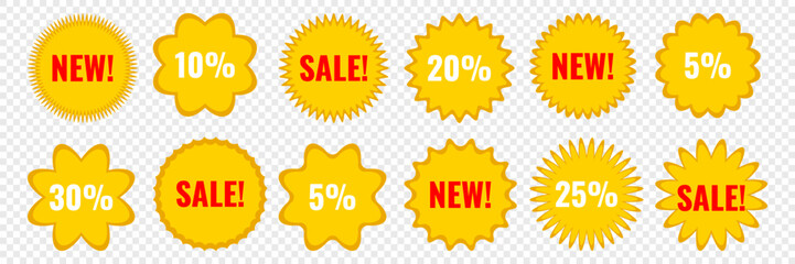 Vector sticker icon featuring a yellow star-shaped label for promotions or quality assurance. This versatile design element can be used as a template for your blank designs.