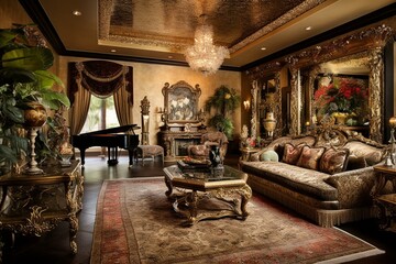 Opulent living room with regal decor. Generative AI