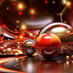 Christmas background with large decorative red, silver, yellow shiny balls.