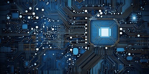 A Blue Patterned Computer Circuit Board Illustrates IoT, Smart Home, and Security Advancements in the Digital World