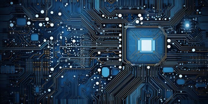 A Blue Patterned Computer Circuit Board Illustrates IoT, Smart Home, and Security Advancements in the Digital World