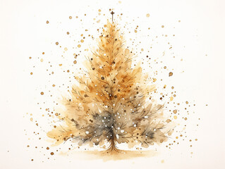 Watercolor New Year Tree Illustration in beige colors on white