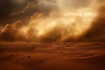 Dramatic desert sandstorm with flying sand particles. Generative AI - obrazy, fototapety, plakaty