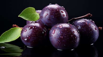 plums with leaves