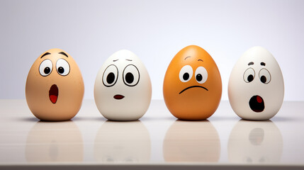 Funny eggs.  image of funny eggs Faces on the eggs. Funny easter smile eggs - obrazy, fototapety, plakaty