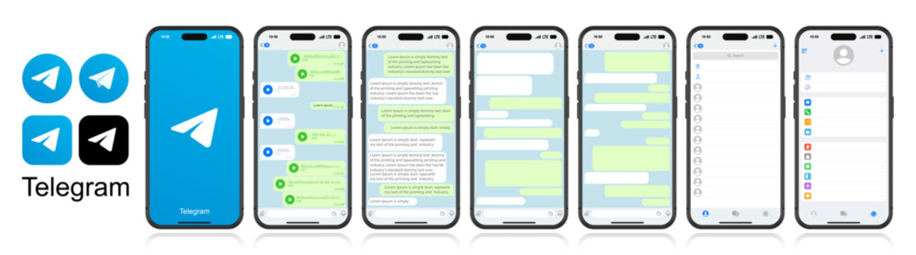 Telegram mockup on a white background. Telegram on social media screen. Social network interface template. Telegram photo frame. Voice messages and chats on the iphone screen.
