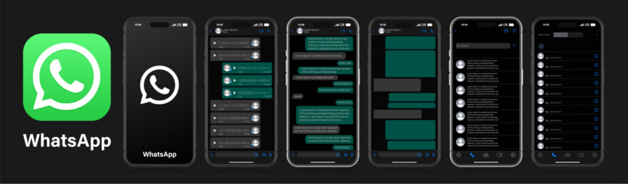 WhatsApp mockup on a black background. Social network interface template. WhatsApp social media. Voice messages and chats on the iphone screen.