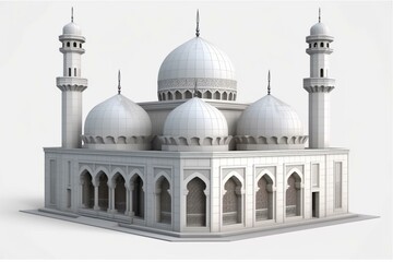 Fototapeta na wymiar Realistic 3D design of an isolated mosque building with a transparent background. Represents Muslim Arabic architecture. Generative AI