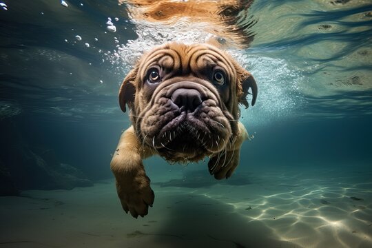 Underwater Close-Up: Mastino Napoletano Dog Swimming