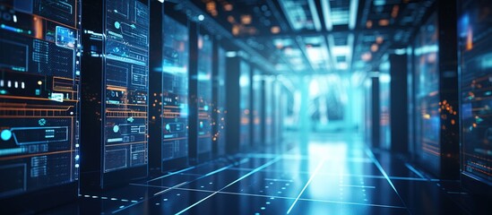 Blurred background with fintech and server icons