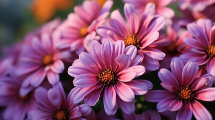 Fototapeta premium Zoom sur des fleurs, bouquet de fleurs de couleurs rose, mauve. Macro, lumineux, coloré. Fond pour conception et création graphique.