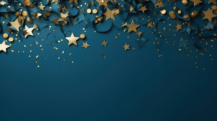new year background design with golden stars and confetti, with empty copy space
