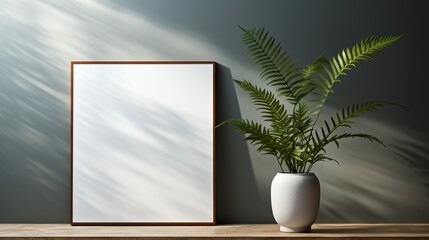 A wall mock up with plant in vase where the sun light comes from room window Created with AI