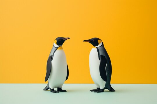 A pair of penguins against a blank backdrop. Generative AI