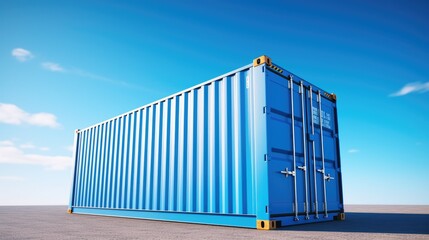 A minimalistic cargo container under a clear blue sky with soft shadows. Symbolizing shipping, transportation, and logistics in the industrial sector
